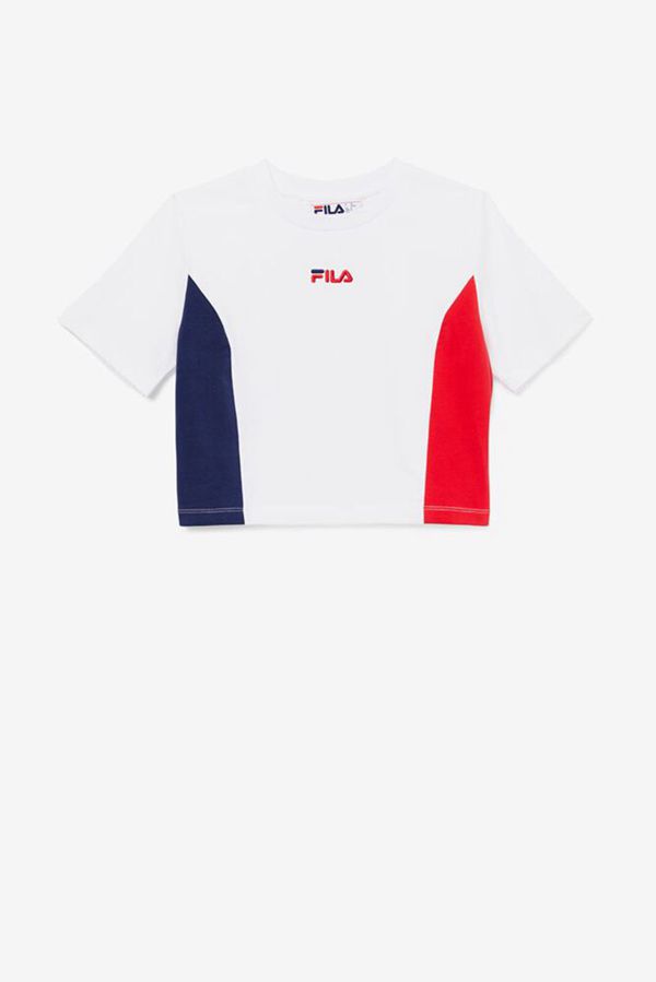 Fila Topy Damske Biele / Červené / Námornícka Modrá - Perla Crop Vypredaj - Slovakia 56048-YUNA